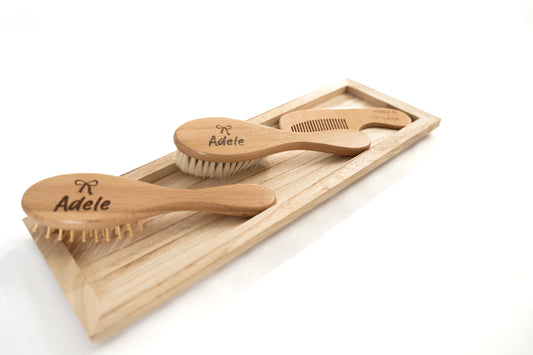 Engraved Baby Brush Set – Soft Goat Hair & Beechwood
